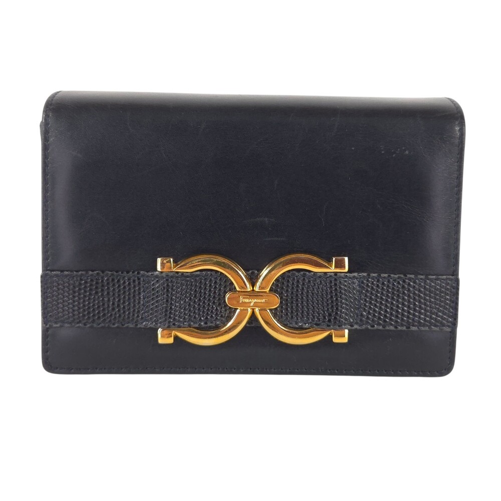Vintage Salvatore Ferragamo Horseshoe Chain Flap Bag OS Women Black Leather Rare - Picture 5 of 11